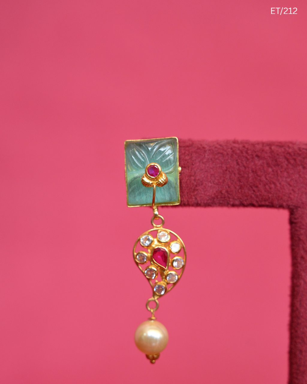 Enamel Mint Polki Ruby & Pearl Drop Earrings | SKU: ET/212