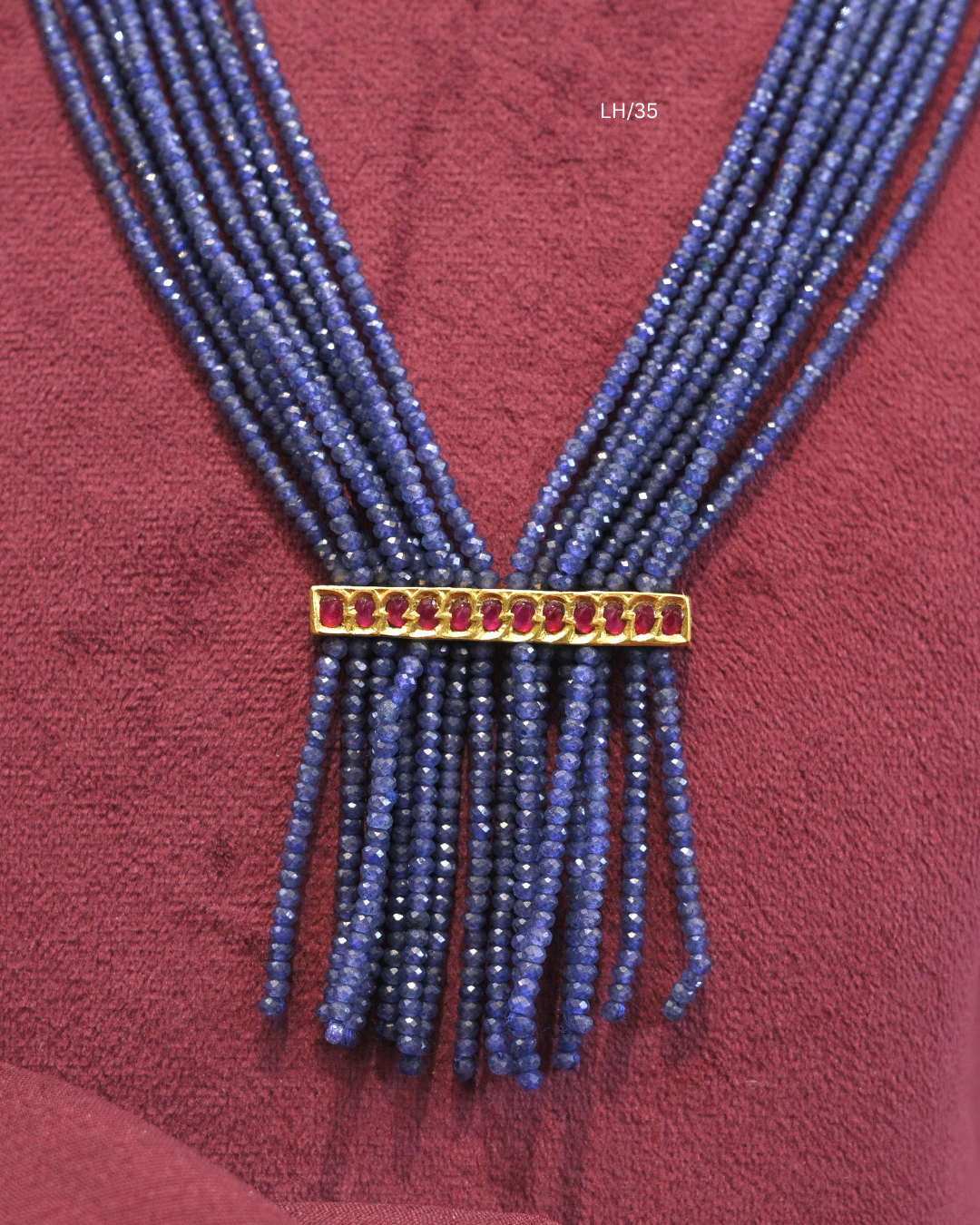 Kundan Ruby Bar Multi-Strand Tanzanite Waterfall Haram | SKU: LH/35
