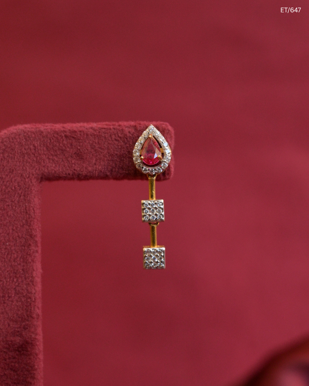 Teardrop Ruby & CZ Pave-Set Linear Dangle Earrings | SKU: ET/647
