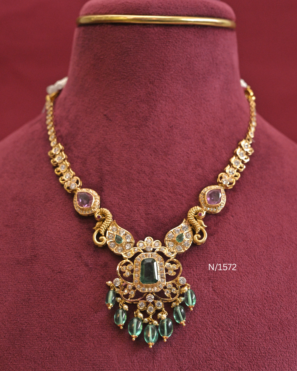 22kt Gold Heritage Peacock & Emerald Statement Necklace | 21.38g Net | SKU: N/1572
