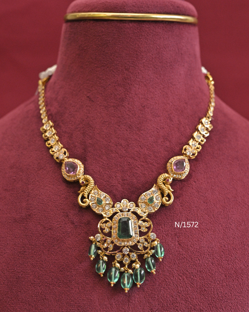 22kt Gold Heritage Peacock & Emerald Statement Necklace | 21.38g Net | SKU: N/1572