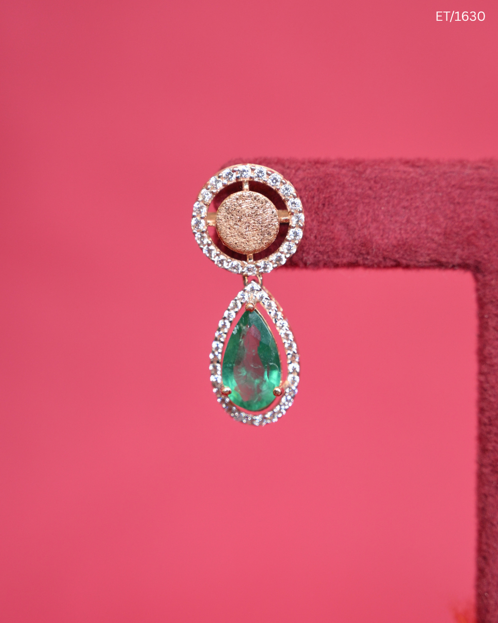 Pear Cut Emerald & Stone Halo Drop Earrings | SKU: ET/1603