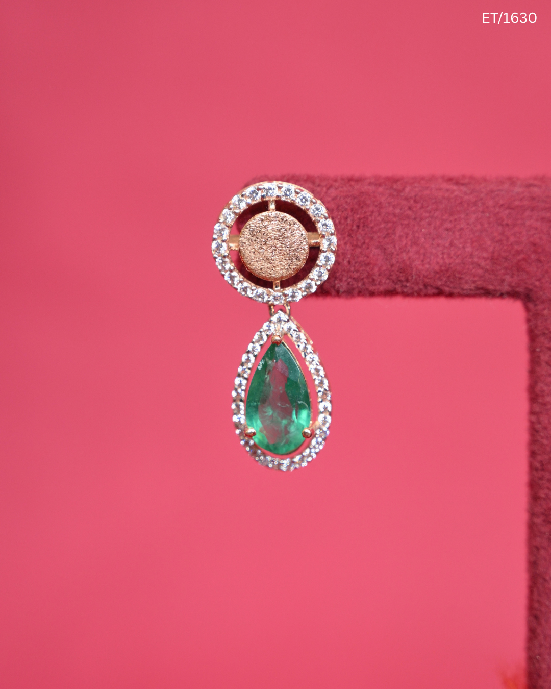 Pear Cut Emerald & Stone Halo Drop Earrings | SKU: ET/1603