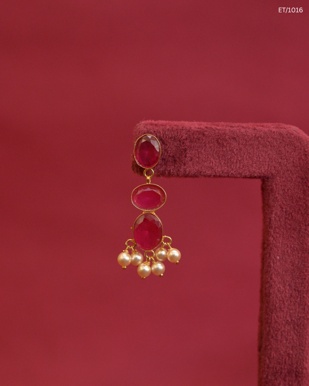 Ruby Station & Seed Pearl Fringe Dangle Earrings | SKU: ET/1016