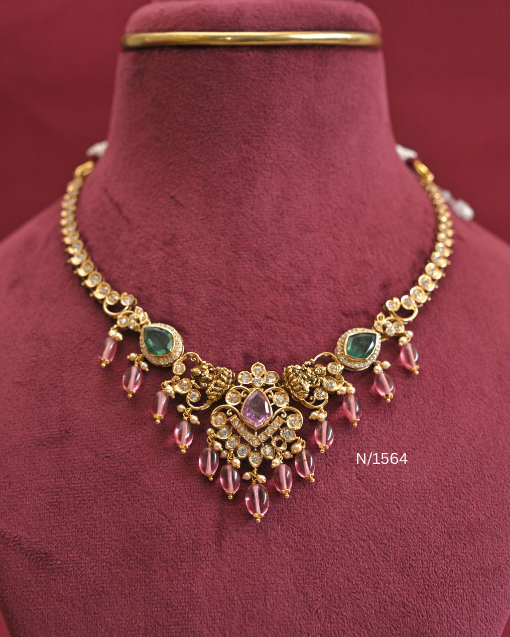 22kt Gold Heritage Peacock & Ruby Oval Drop Necklace | 18.27g Net | SKU: N/1564