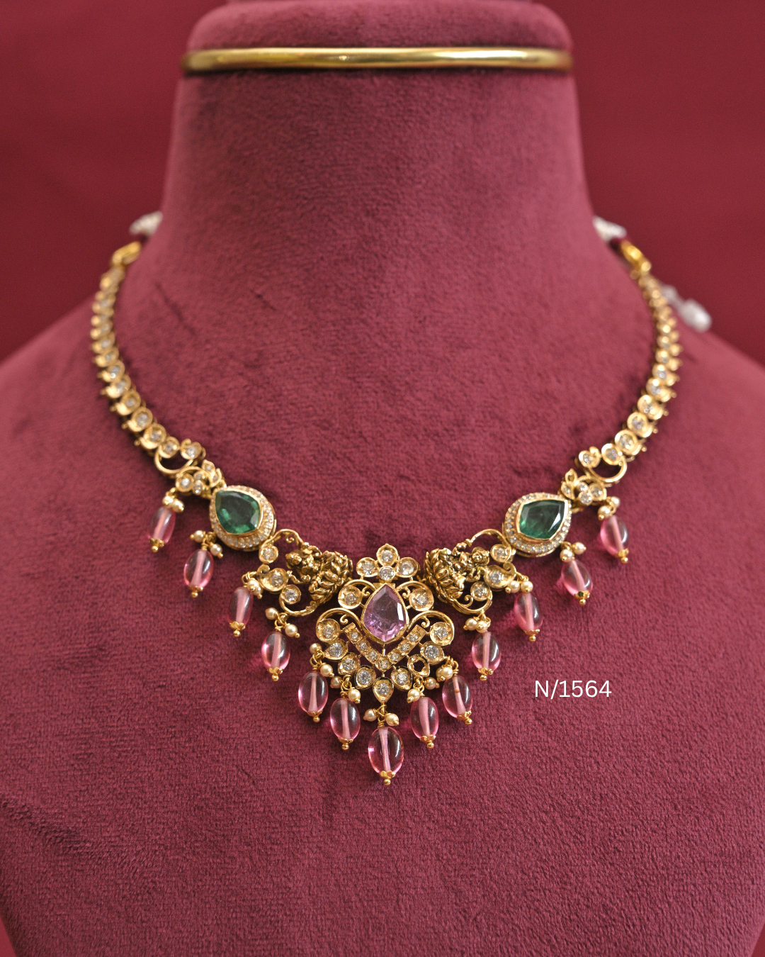 22kt Gold Heritage Peacock & Ruby Oval Drop Necklace | 18.27g Net | SKU: N/1564