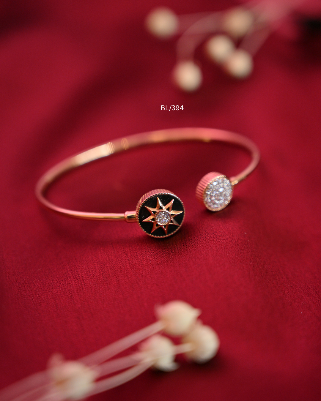 Celestial Black Enamel Starburst & Pave CZ Open Cuff Bangle | SKU: BL/394