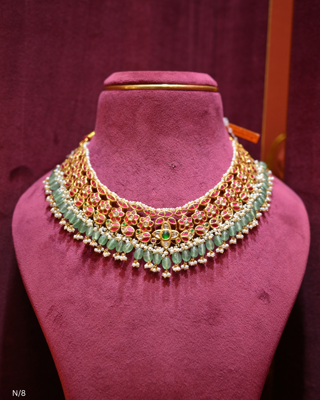 Jadau Polki, Ruby, Emerald & Green Bead Bridal Choker | SKU: N/8