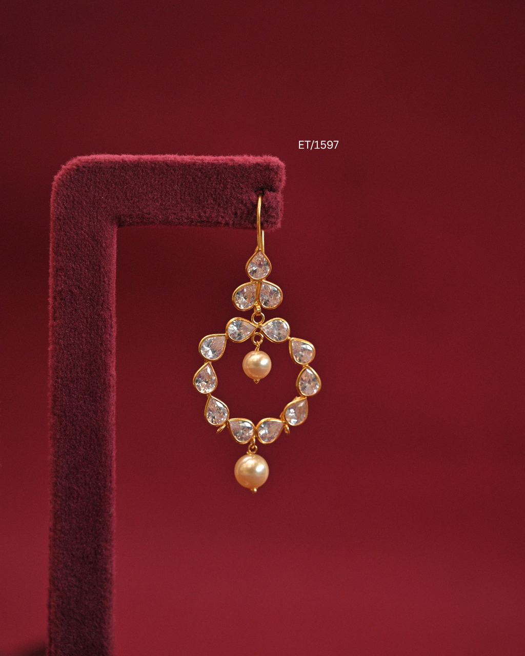 Circular CZ Bezel Frame Drop Earrings with Cultured Pearls | SKU: ET/1597
