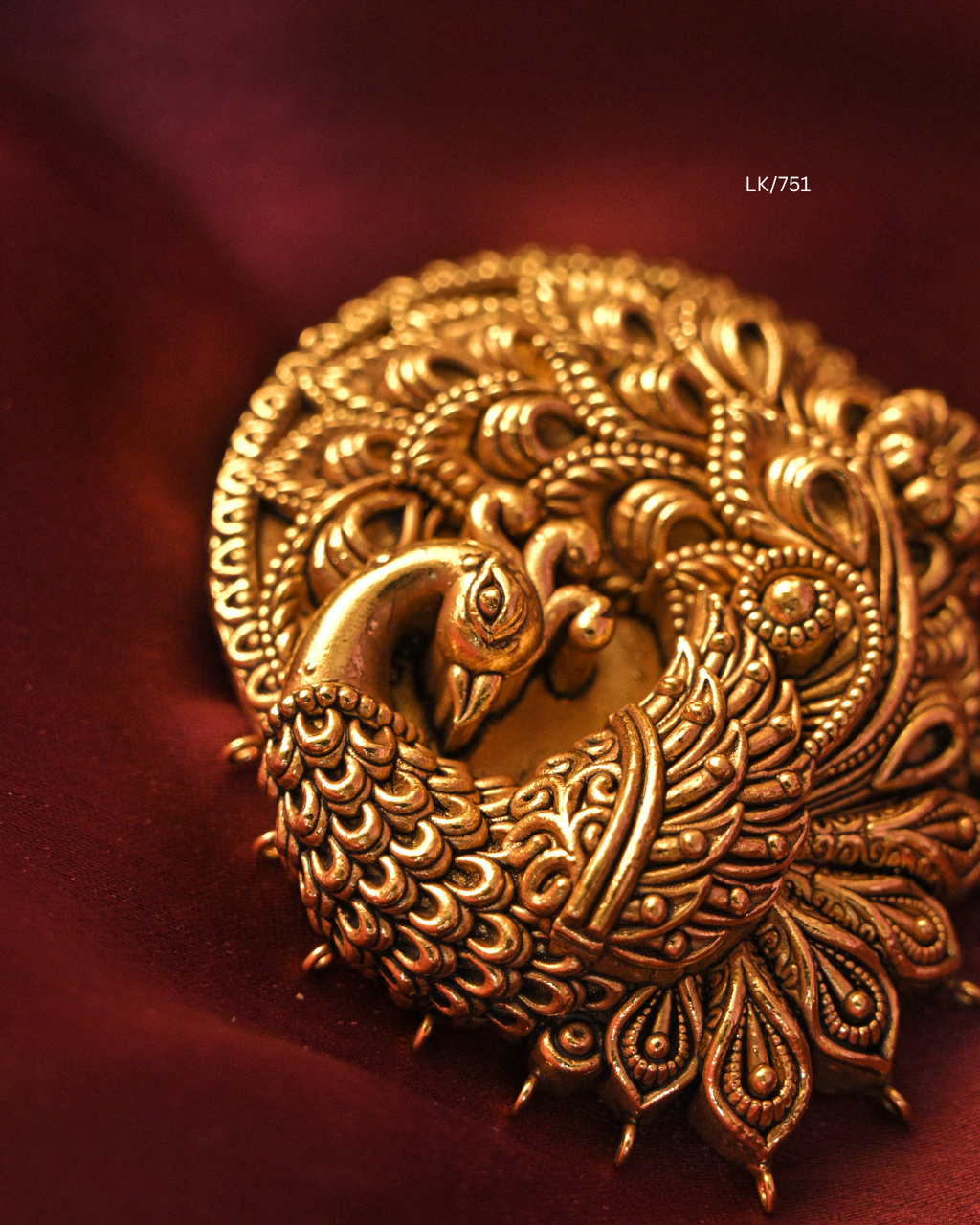 Antique Gold Royal Dancing Peacock Nakshi Temple Pendant | SKU: LK/751