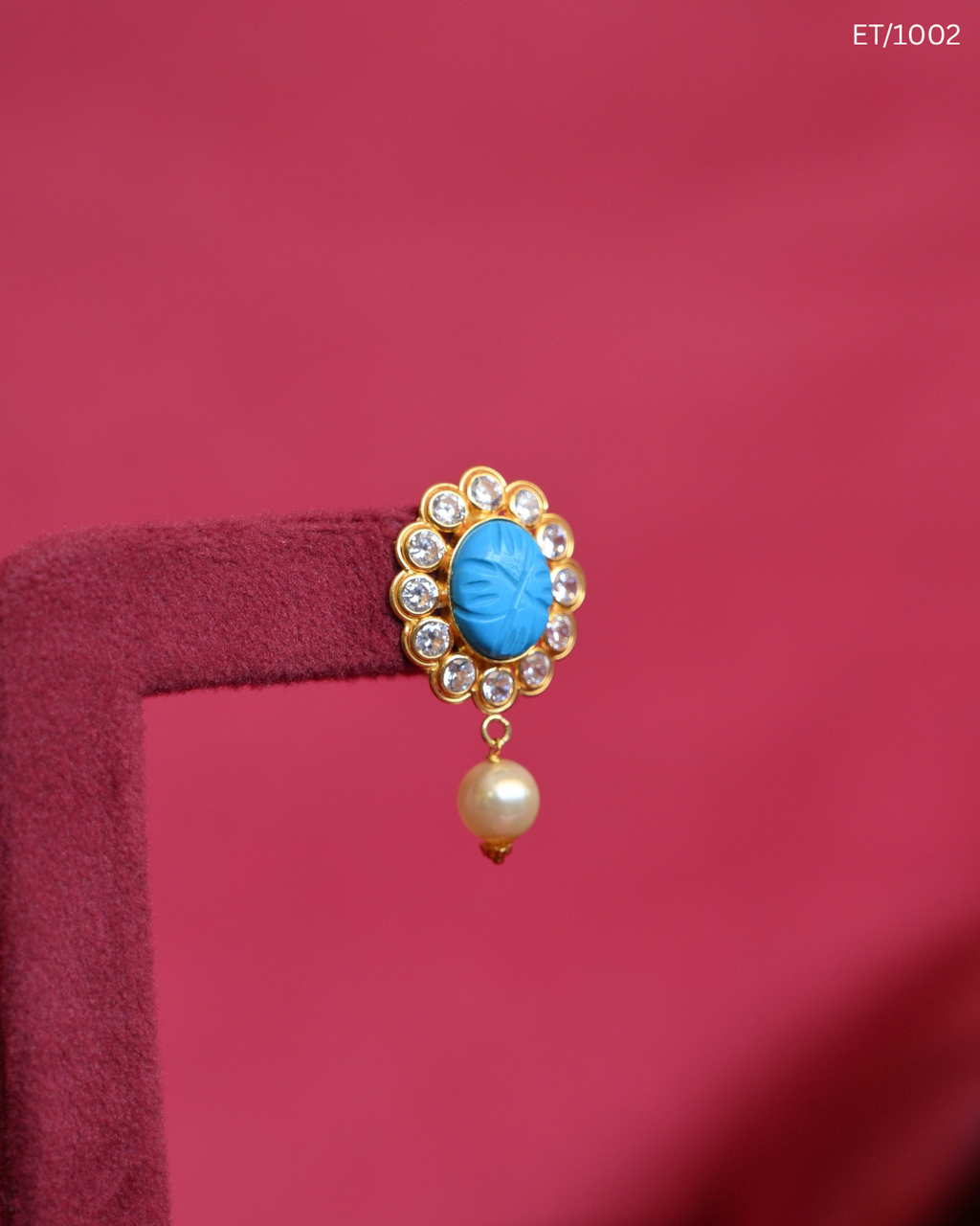 Polki Turquoise Blue & Pearl Stud Earrings | SKU: ET/1002