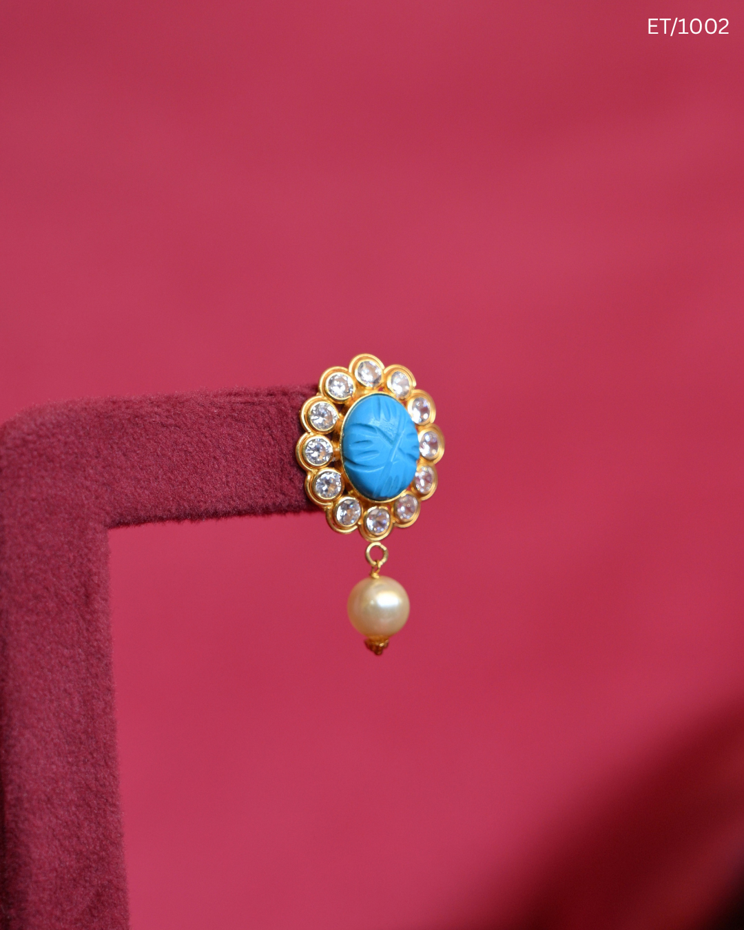 Polki Turquoise Blue & Pearl Stud Earrings | SKU: ET/1002
