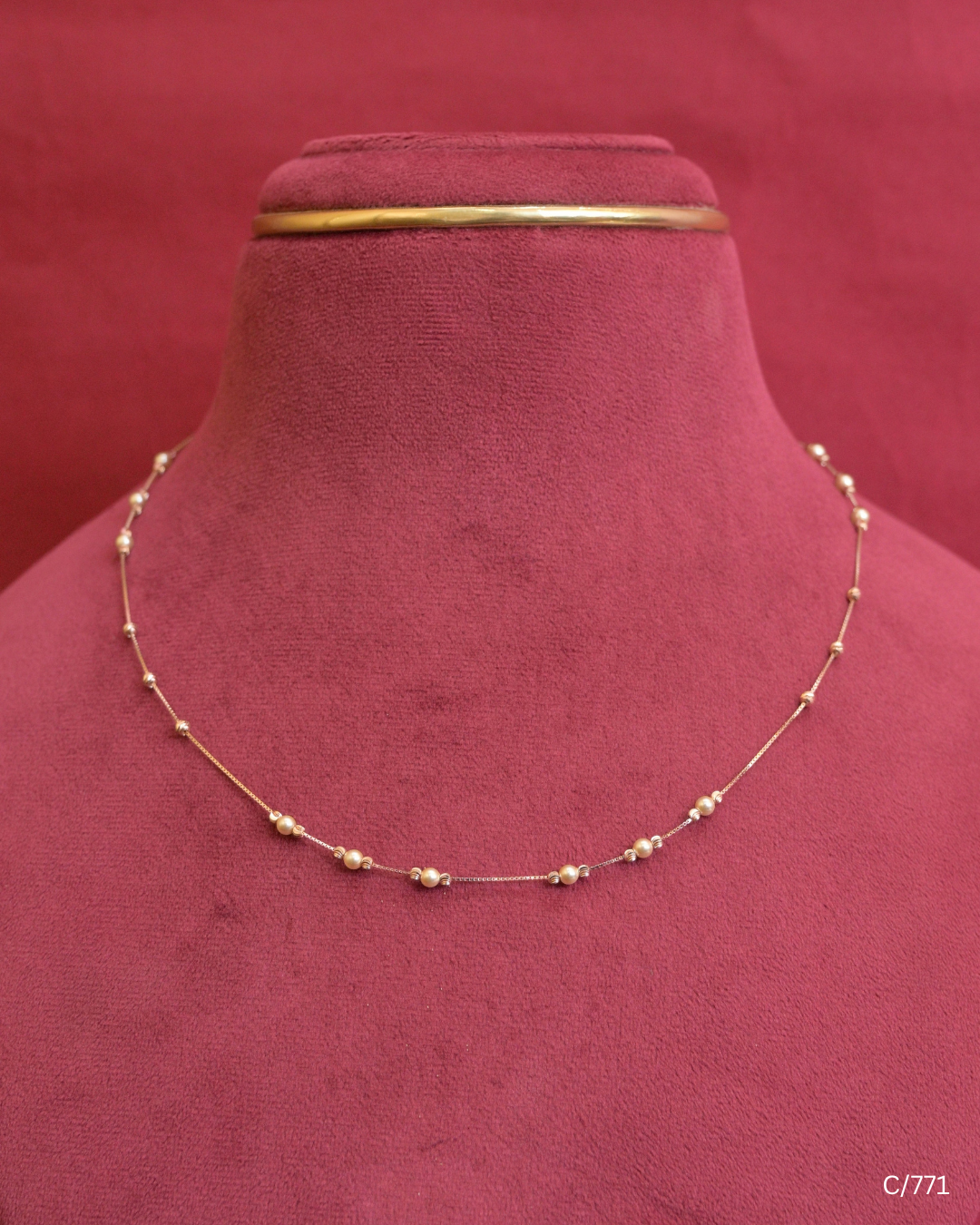 Delicate Station Chain Necklace with Cultured Pearls & Gold Beads | SKU: C/771