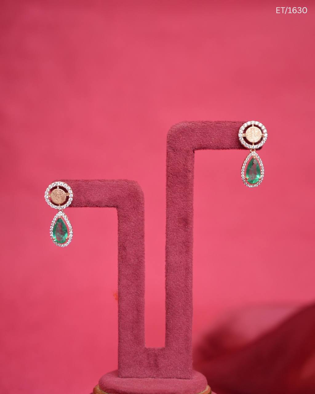 Pear Cut Emerald & Stone Halo Drop Earrings | SKU: ET/1603