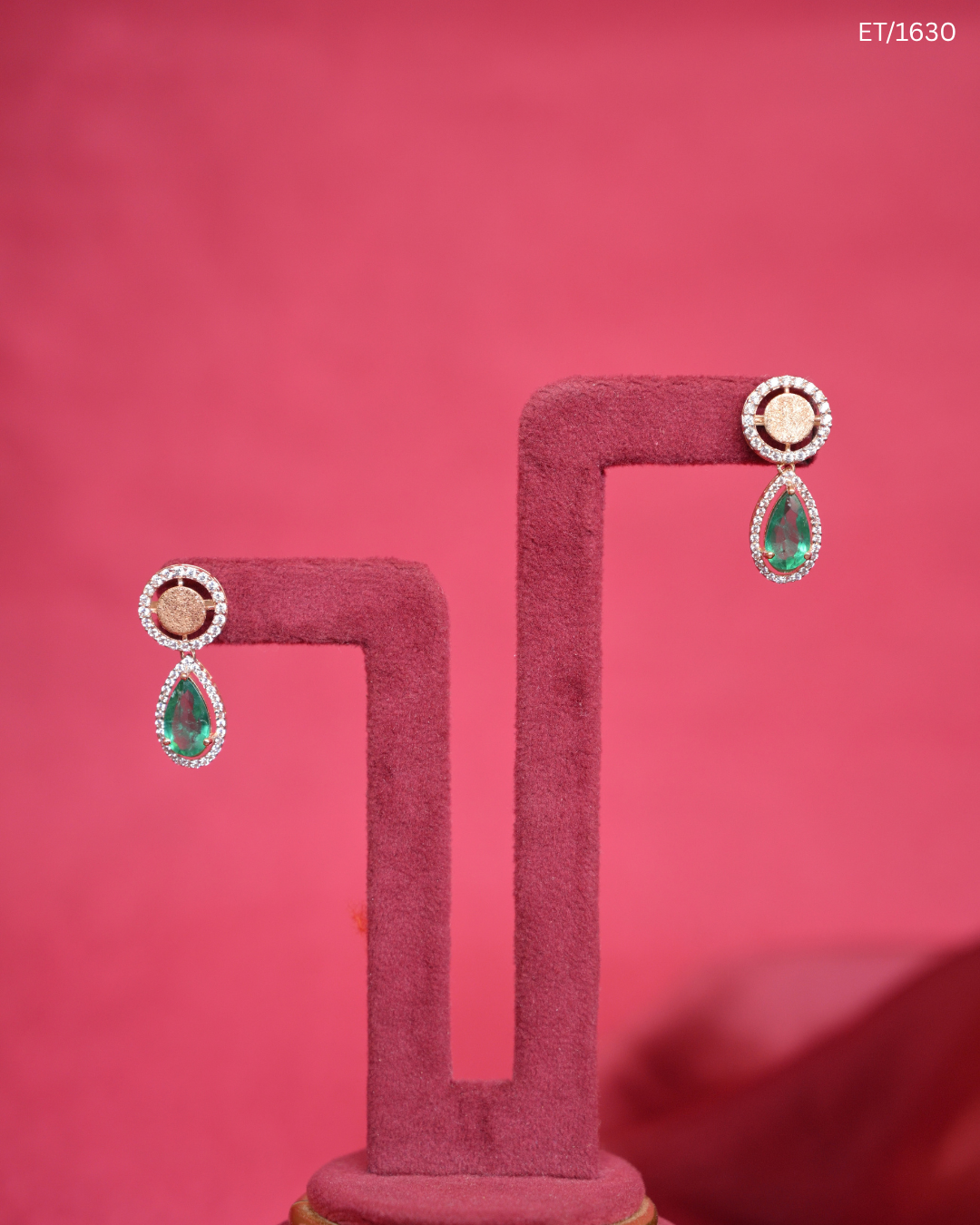 Pear Cut Emerald & Stone Halo Drop Earrings | SKU: ET/1603