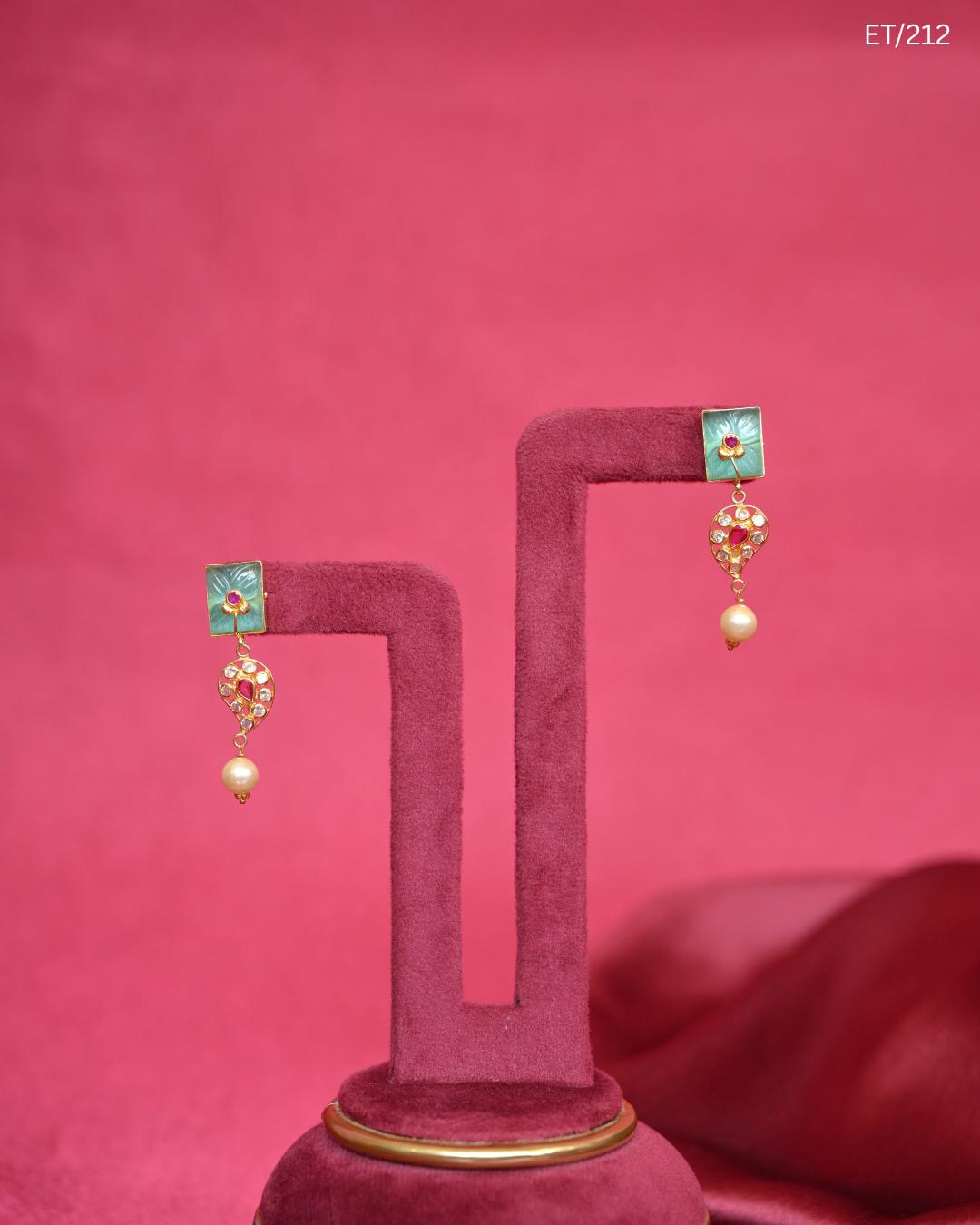 Enamel Mint Polki Ruby & Pearl Drop Earrings | SKU: ET/212