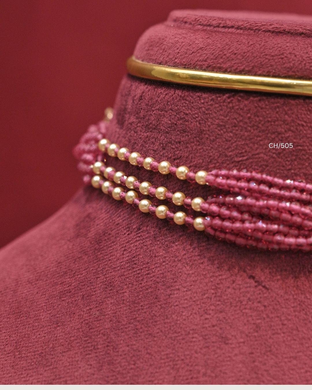 Butterfly Motif Multi-Strand Ruby Pink Bead Choker | SKU: CH/505