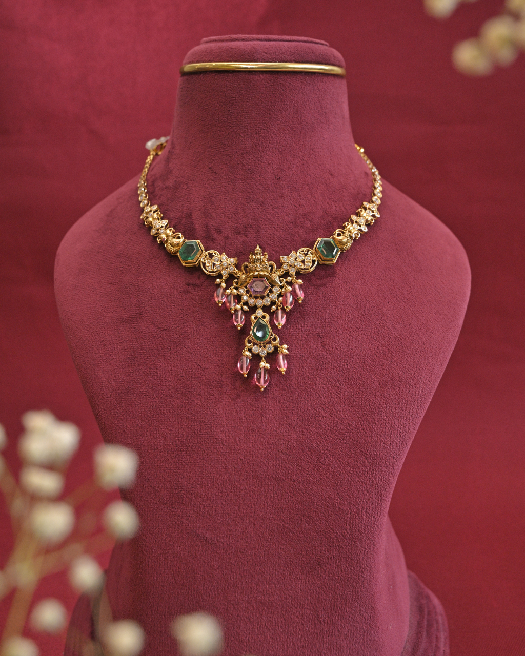 22kt Gold Temple & Floral Cz Necklace | 20.730g | SKU: N/1576