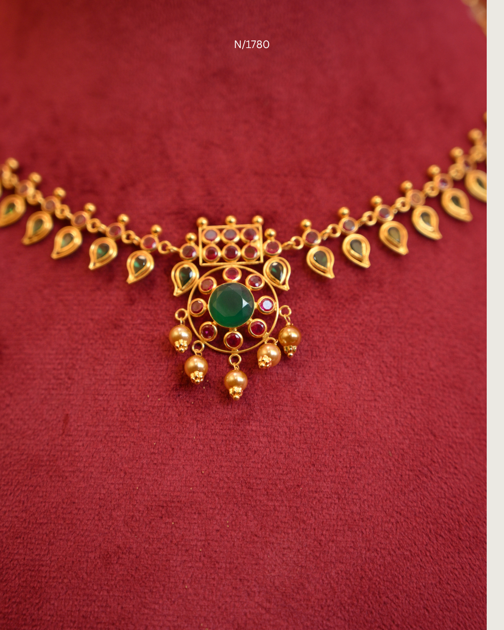 Traditional Mango Mala (Manga Malai) Necklace with Circular Emerald & Ruby Pendant | SKU: N/1780
