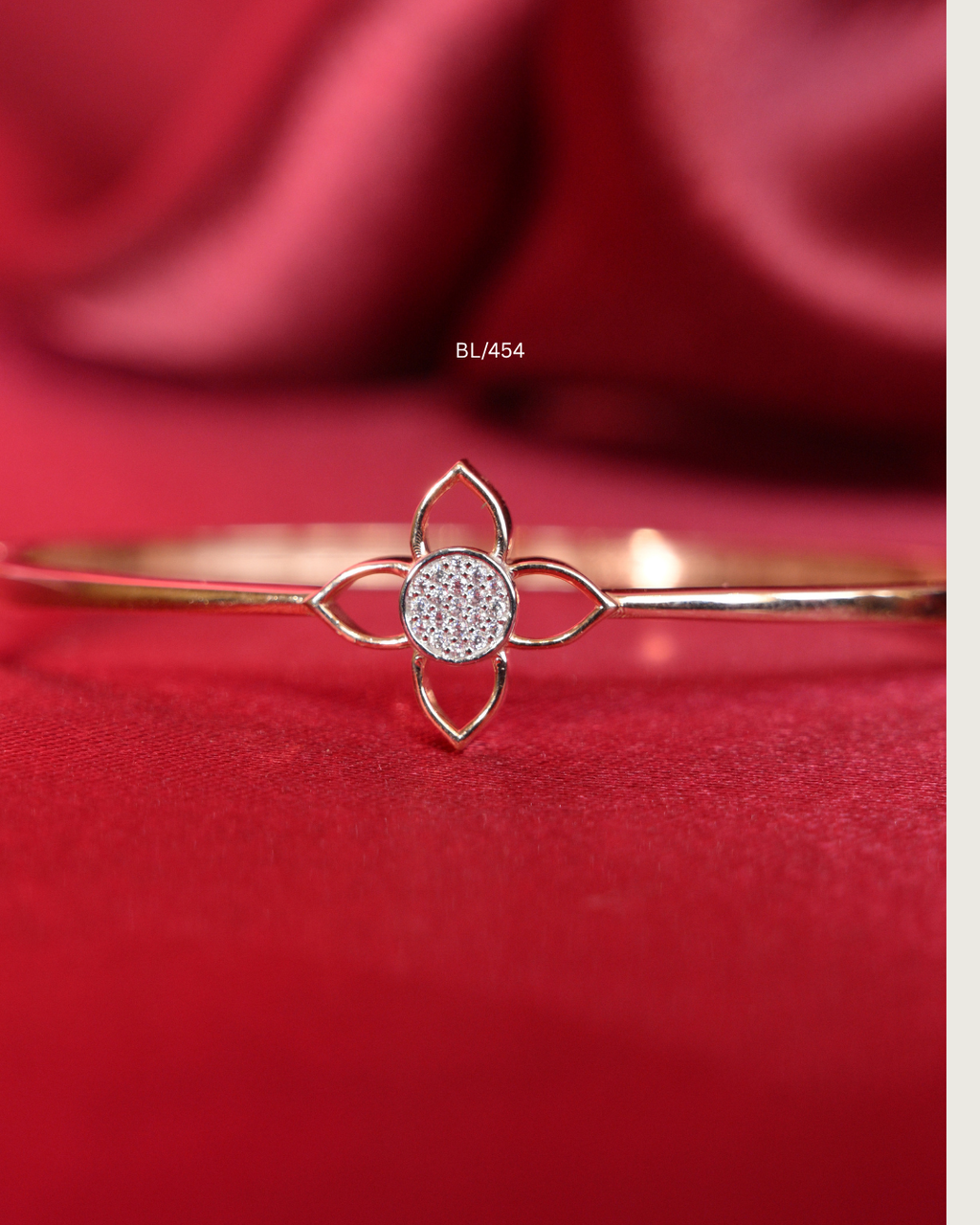 Openwork Four-Petal Floral Station Bangle with Pave CZ Center | SKU: BL/454