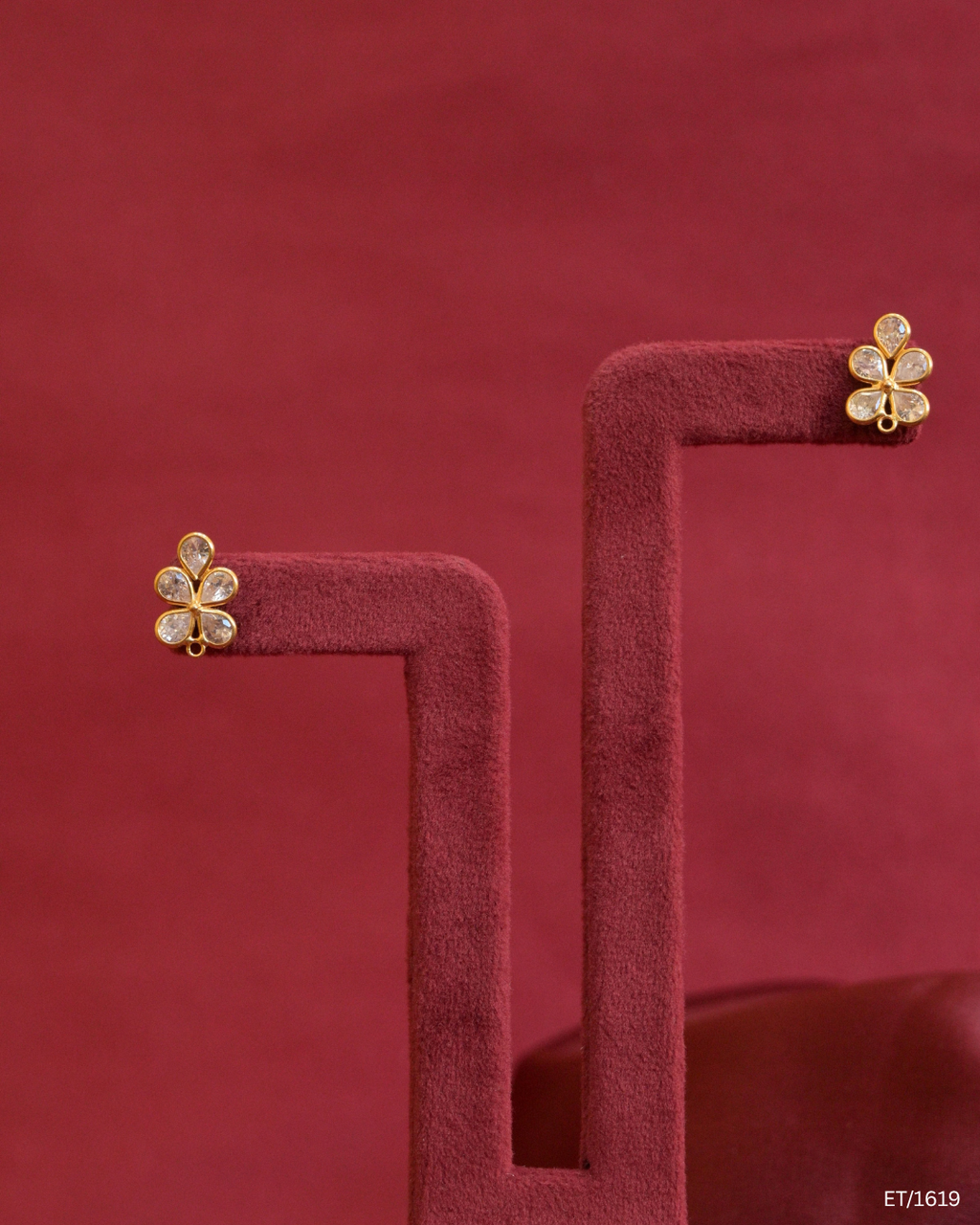 CZ Polki Four-Petal Floral Stud Earrings | SKU: ET/1619