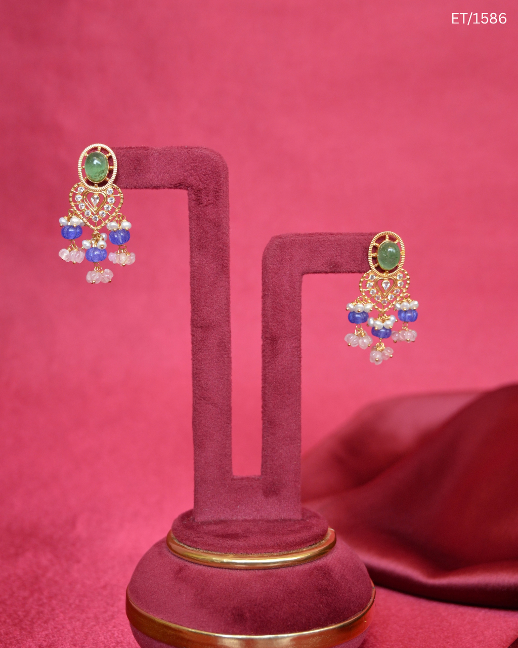 Polki Mint Gemstone & Multigem Bead Drop Earrings | SKU: ET/1586