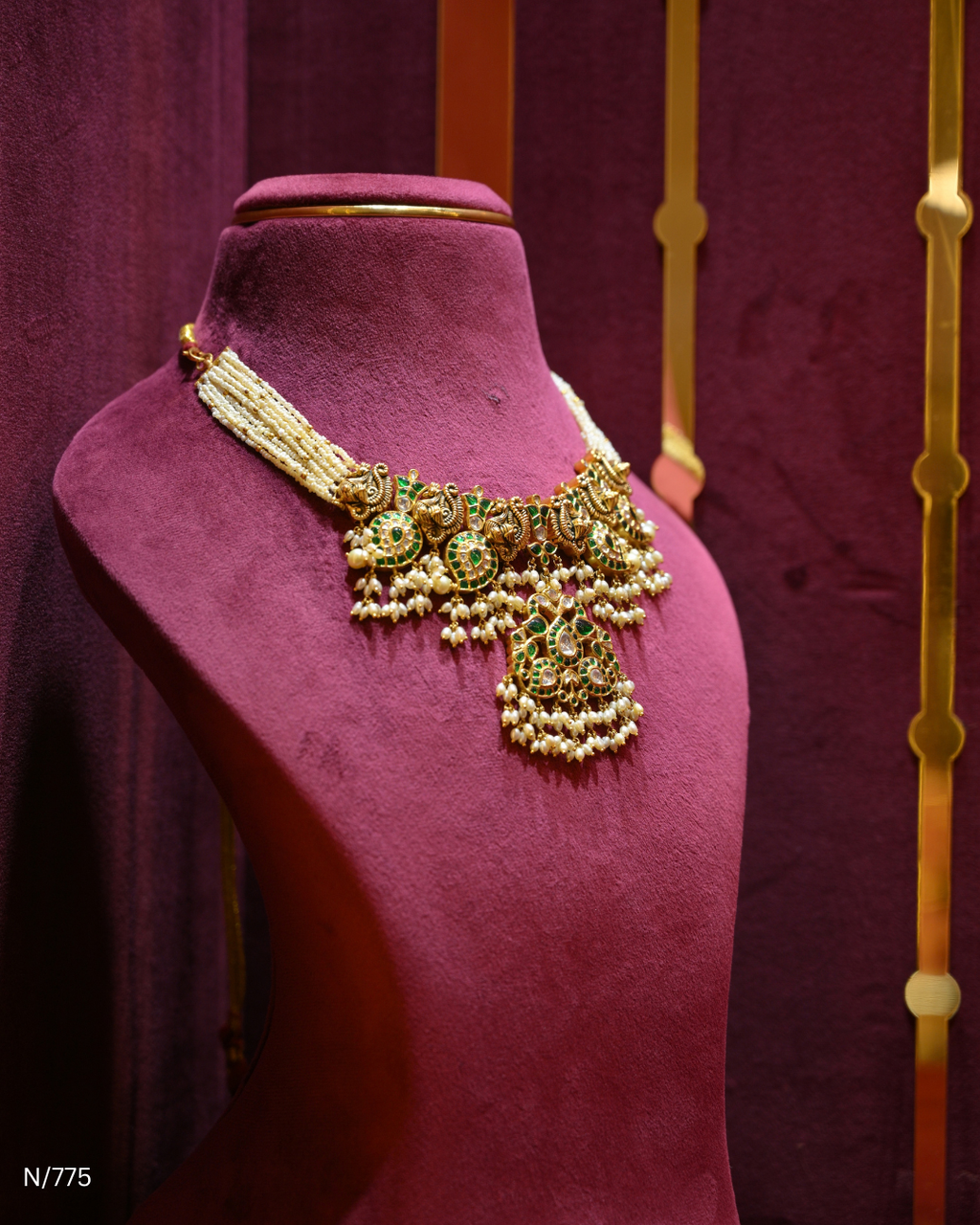 Peacock Polki Emerald & Pearl Bridal Necklace | SKU: N/775