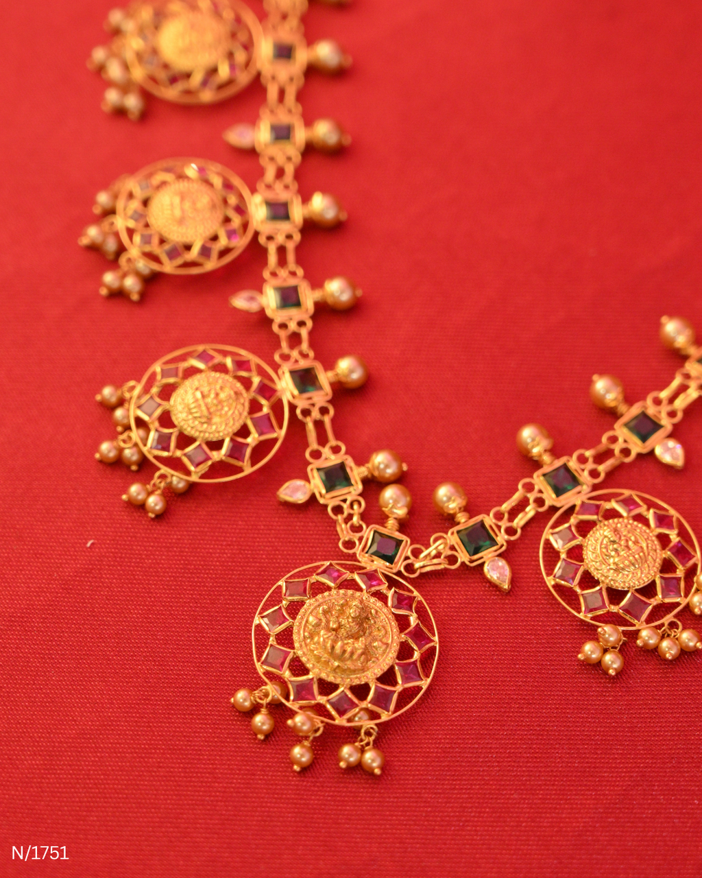 Antique Gold Temple Coin & Gemstone Lightweight Necklace | SKU: N/1751