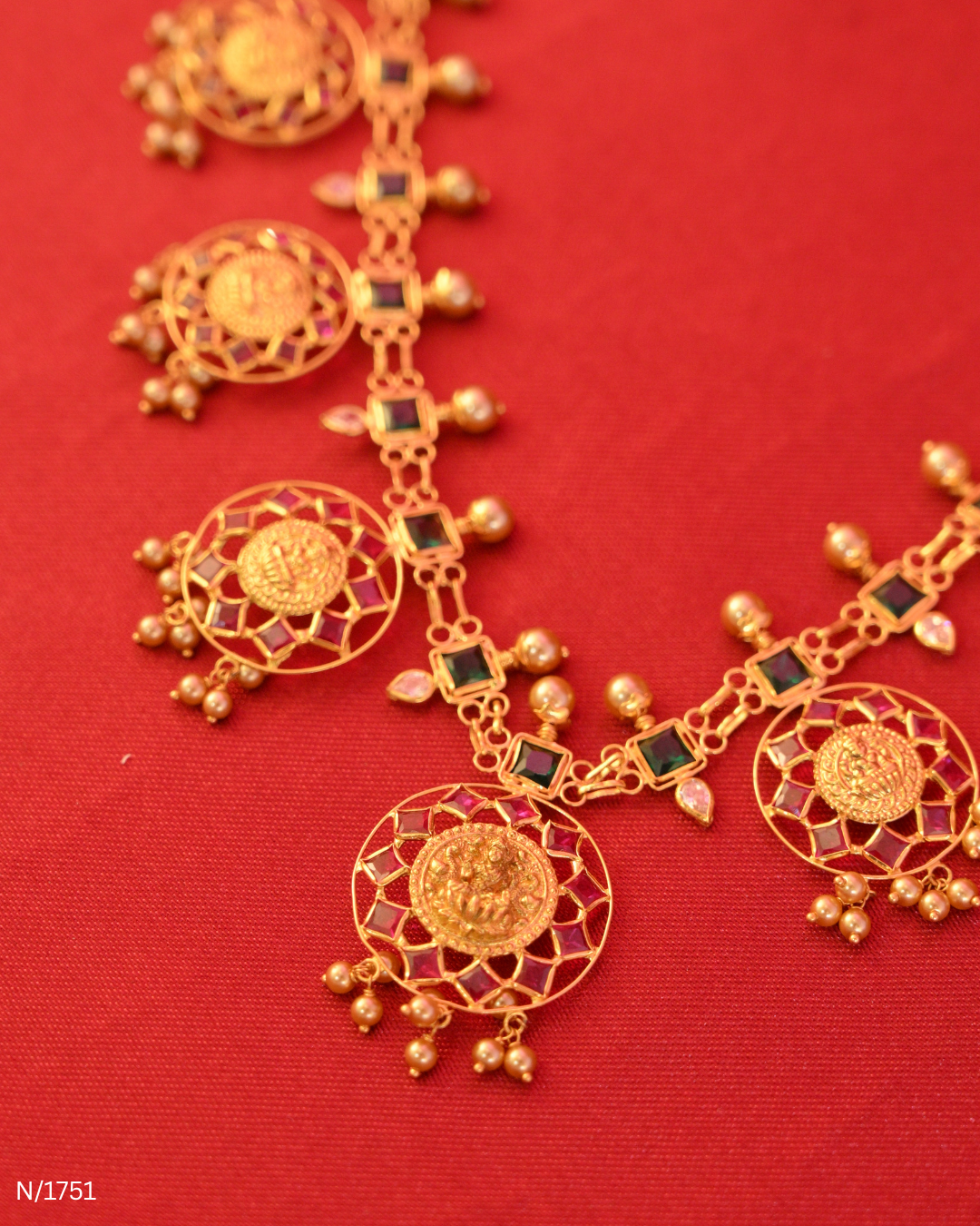 Antique Gold Temple Coin & Gemstone Lightweight Necklace | SKU: N/1751