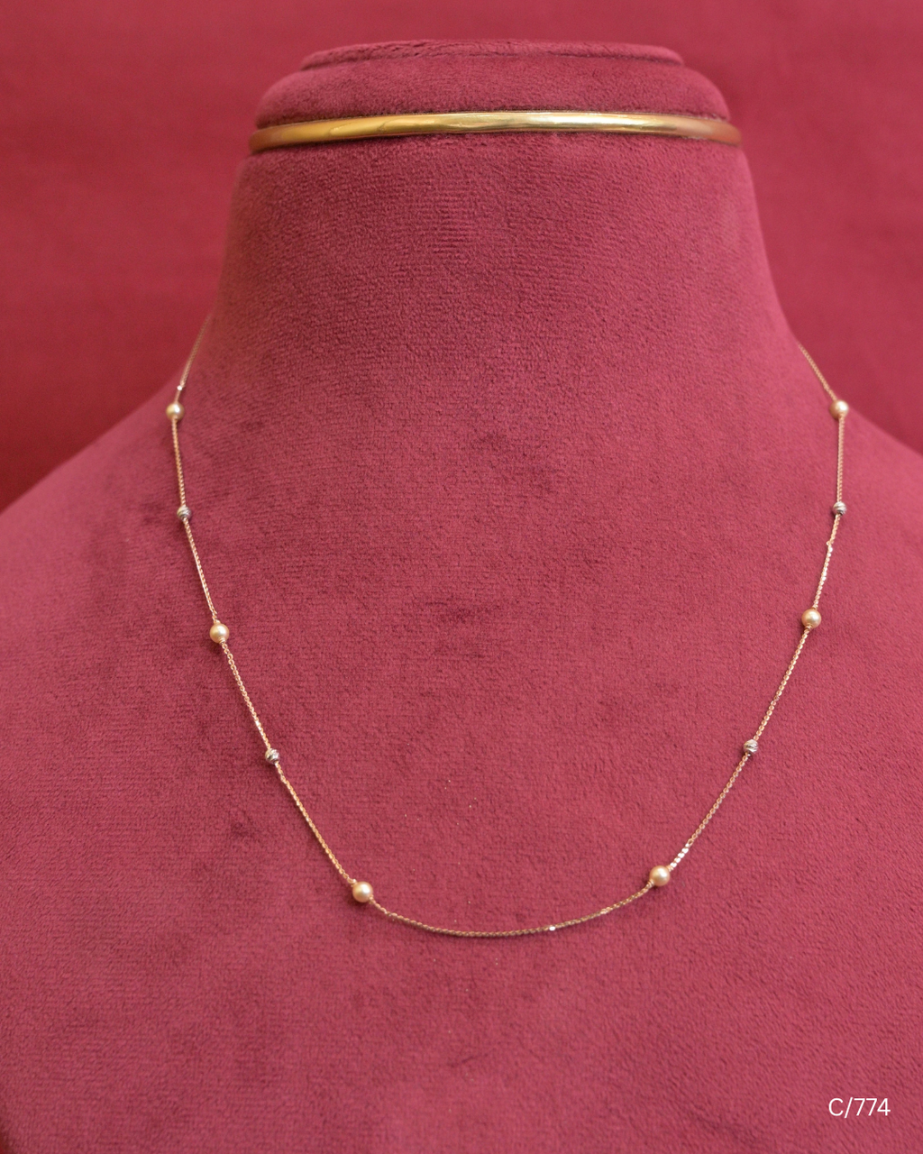 Delicate Station Chain Necklace with Two-Tone Gold Spheres | SKU: C/774