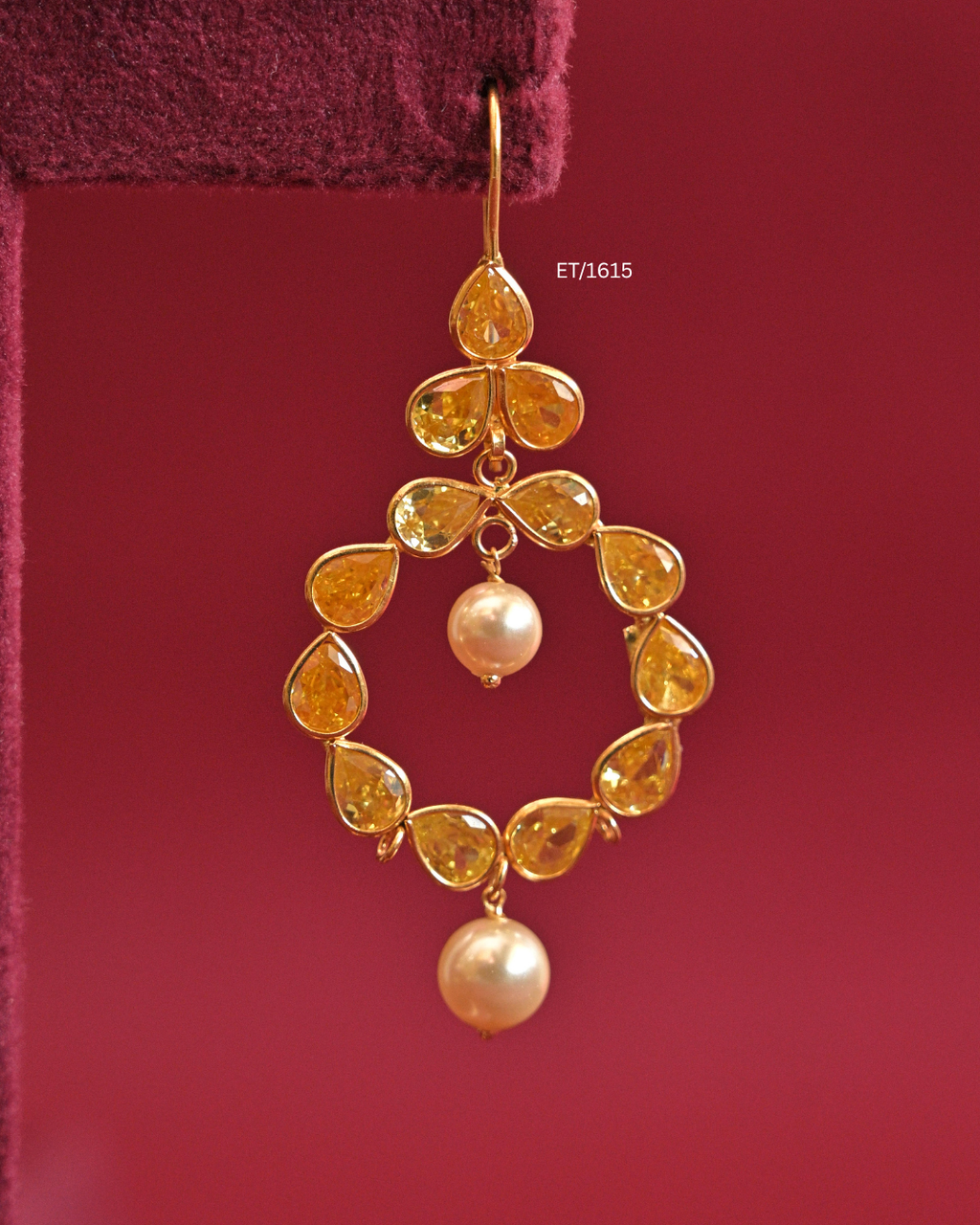 Circular Yellow Sapphire Bezel Frame Drop Earrings with Cultured Pearls |SKU: ET/1615