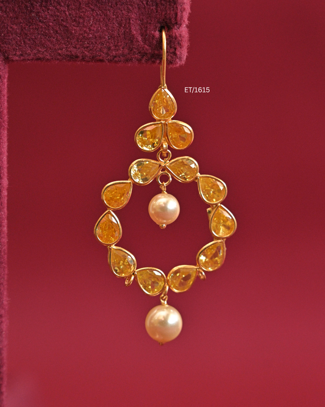 Circular Yellow Sapphire Bezel Frame Drop Earrings with Cultured Pearls |SKU: ET/1615