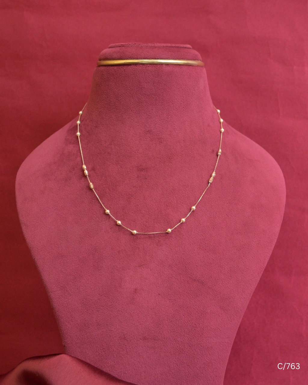 Delicate Station Chain Necklace with Spheres & Cylinders | SKU: C/763