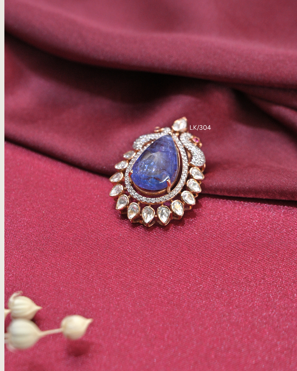 Pear-Cut Tanzanite & Peacock Moissanite Halo Pendant | SKU: LK/304