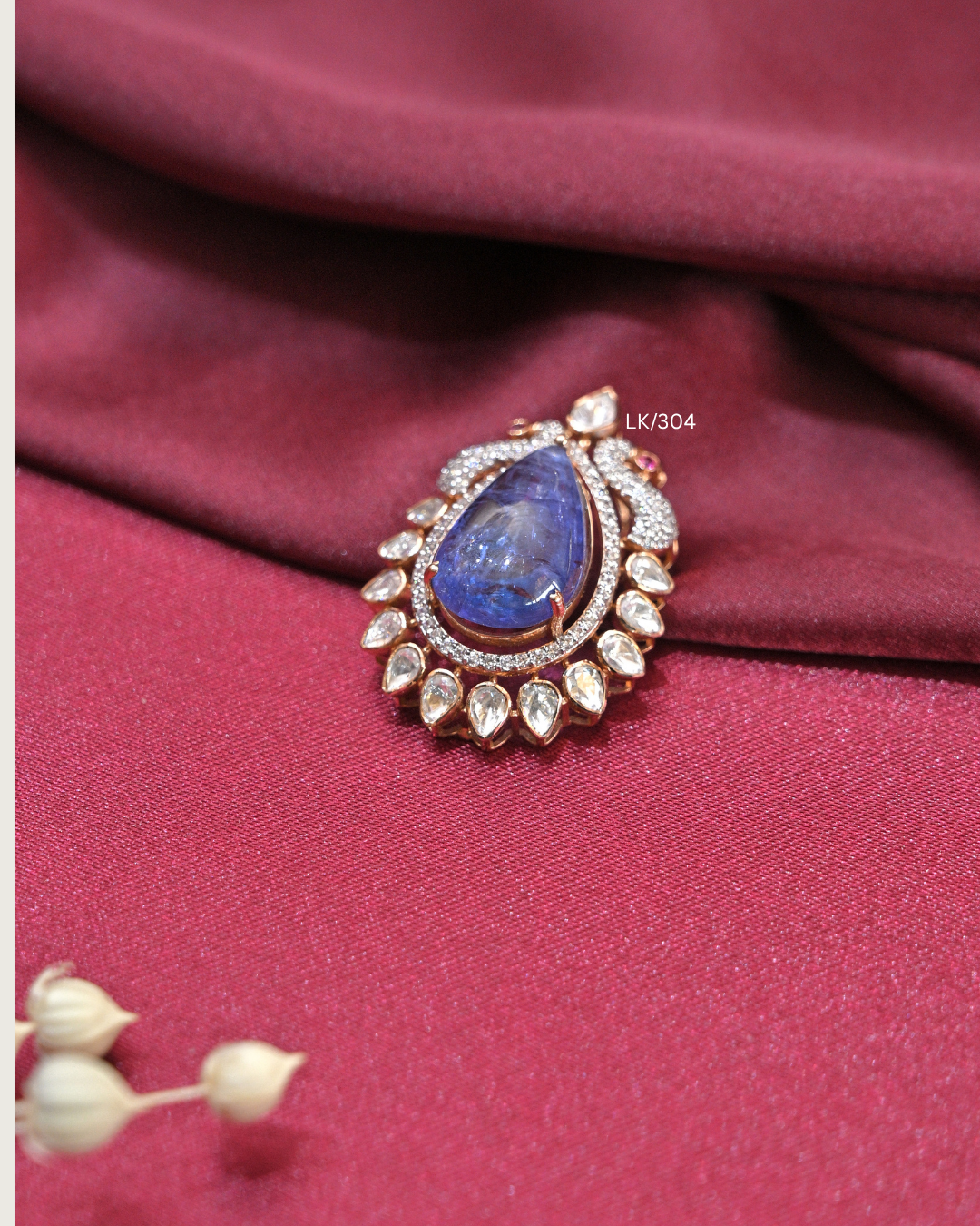 Pear-Cut Tanzanite & Peacock Moissanite Halo Pendant | SKU: LK/304