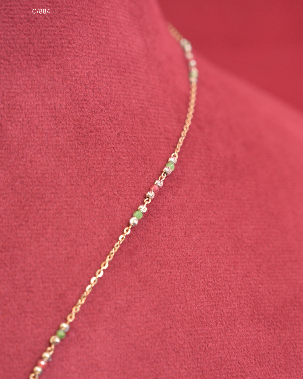 Green & Pearl Beaded Station Necklace with Initial "A" Pave CZ Triangular Pendant | SKU: C/884