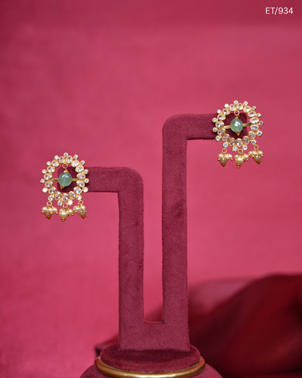 Polki Mint Gemstone & Pearl Stud Earrings | SKU: ET/934