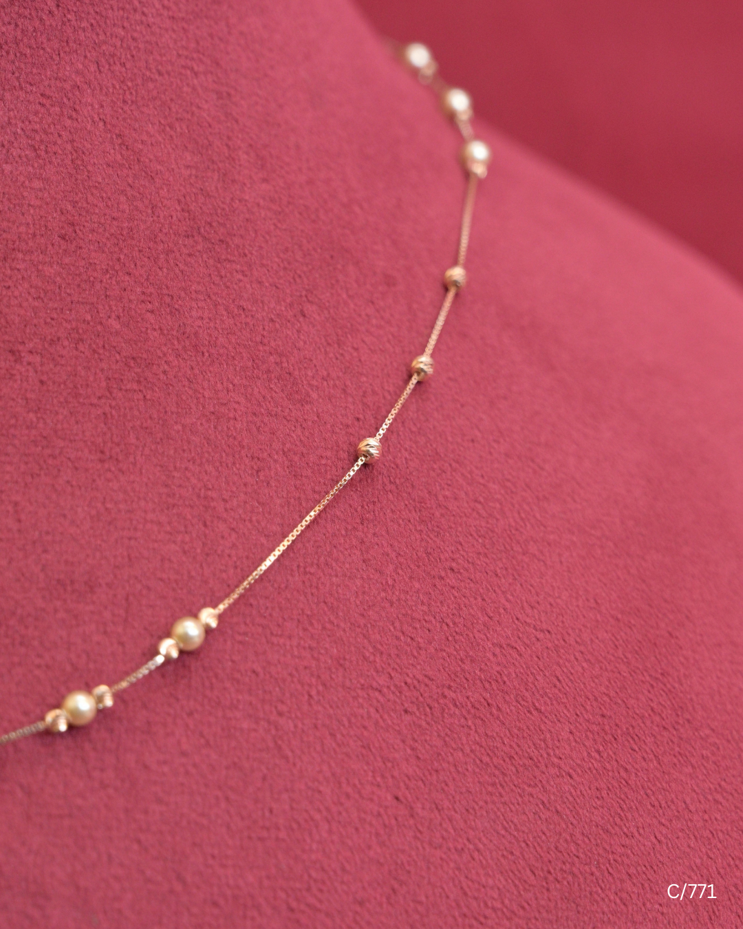 Delicate Station Chain Necklace with Cultured Pearls & Gold Beads | SKU: C/771