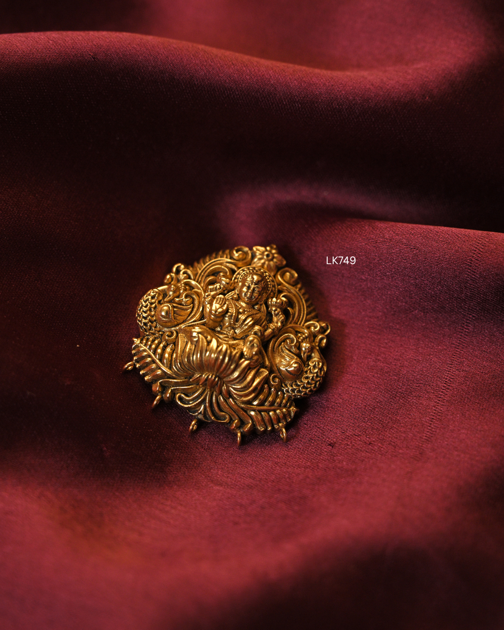 Antique Gold Goddess Lakshmi Lotus Nakshi Temple Pendant | SKU: LK/749