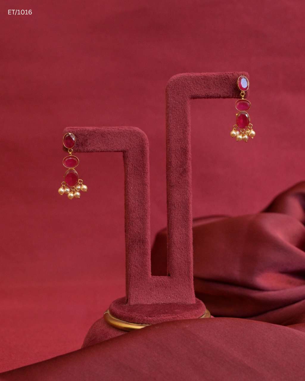 Ruby Station & Seed Pearl Fringe Dangle Earrings | SKU: ET/1016
