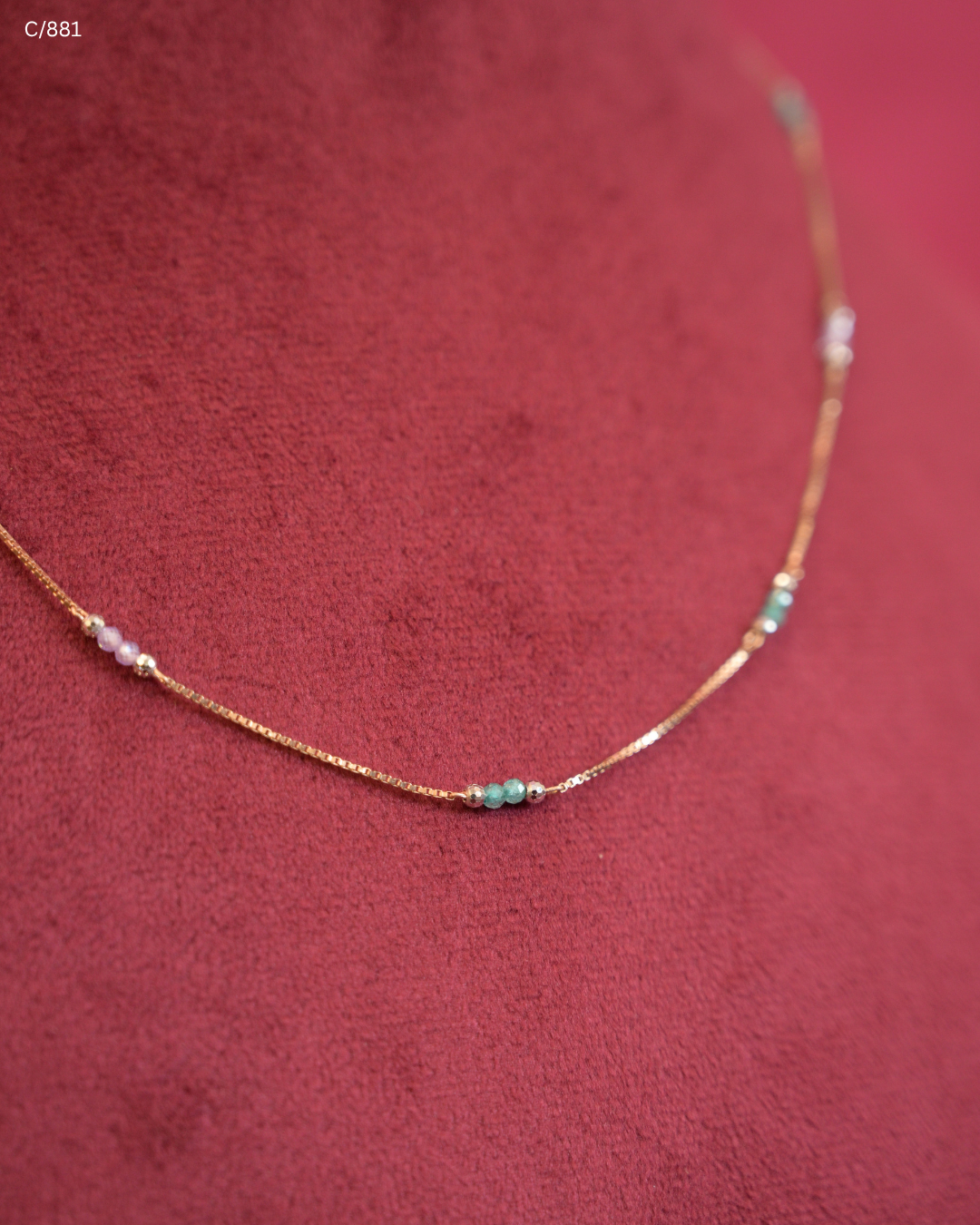 Turquoise & Pearl Dainty Beaded Station Chain Necklace | SKU: C/881
