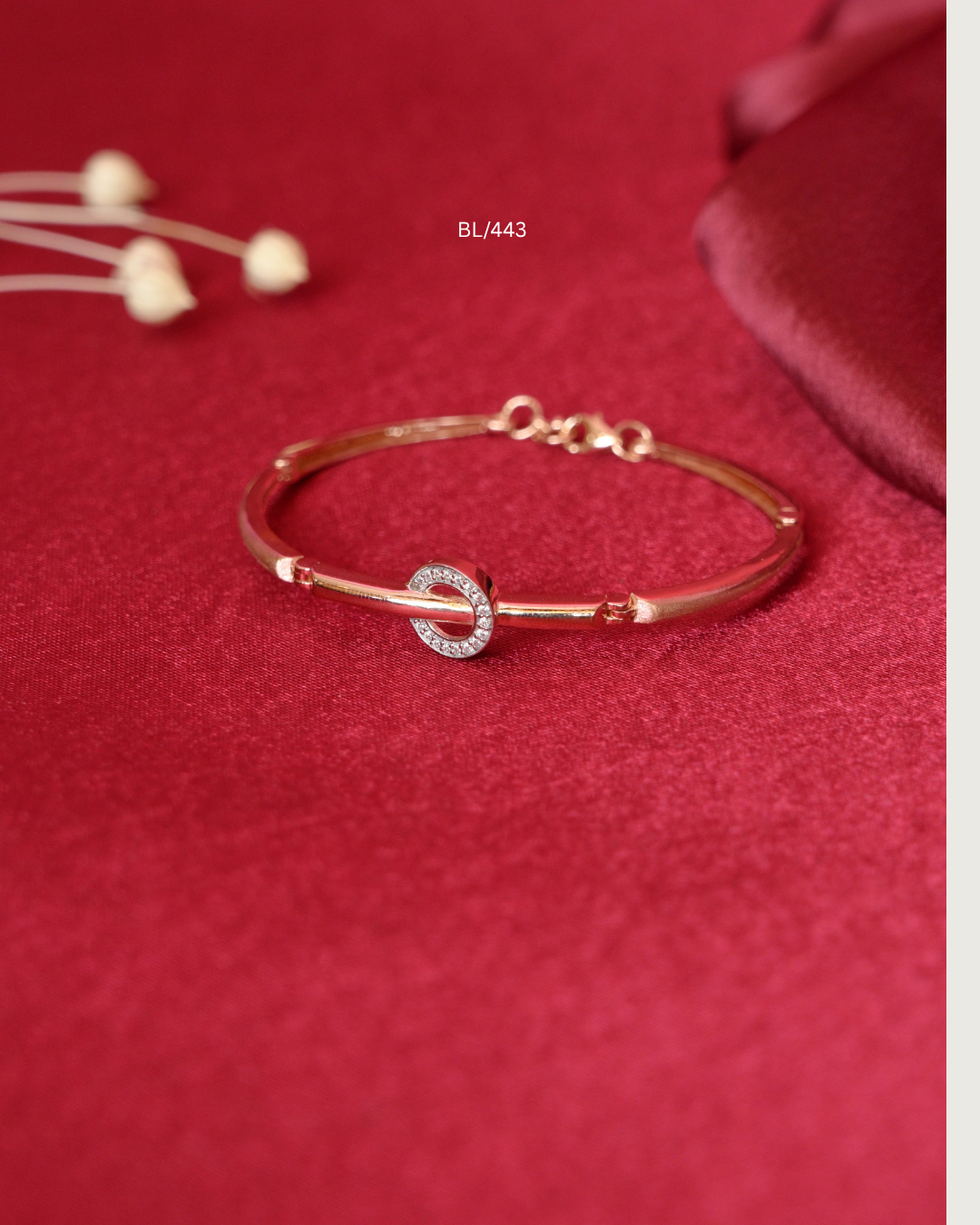 Gold Segmented Bar Station Bracelet with Pave CZ Open Circle Centerpiece | SKU: BL/443