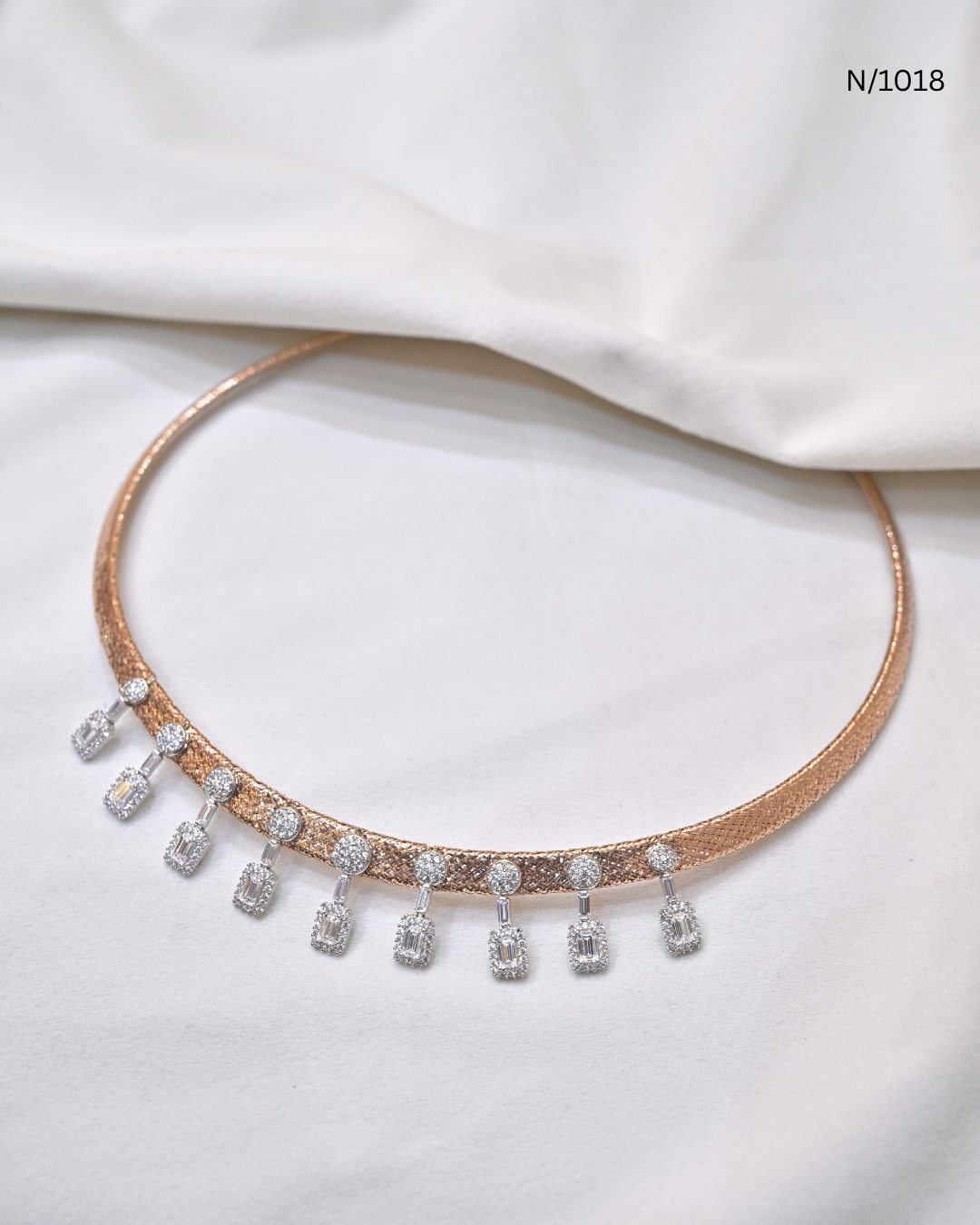 Italian Textured Mesh Collar CZ Drop Kanti | SKU: N/1018