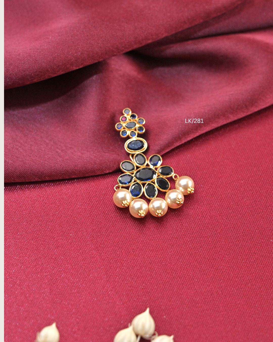 Royal Blue Gemstone Floral Two-Tier Pendant with Pearl Drops | SKU: LK/281