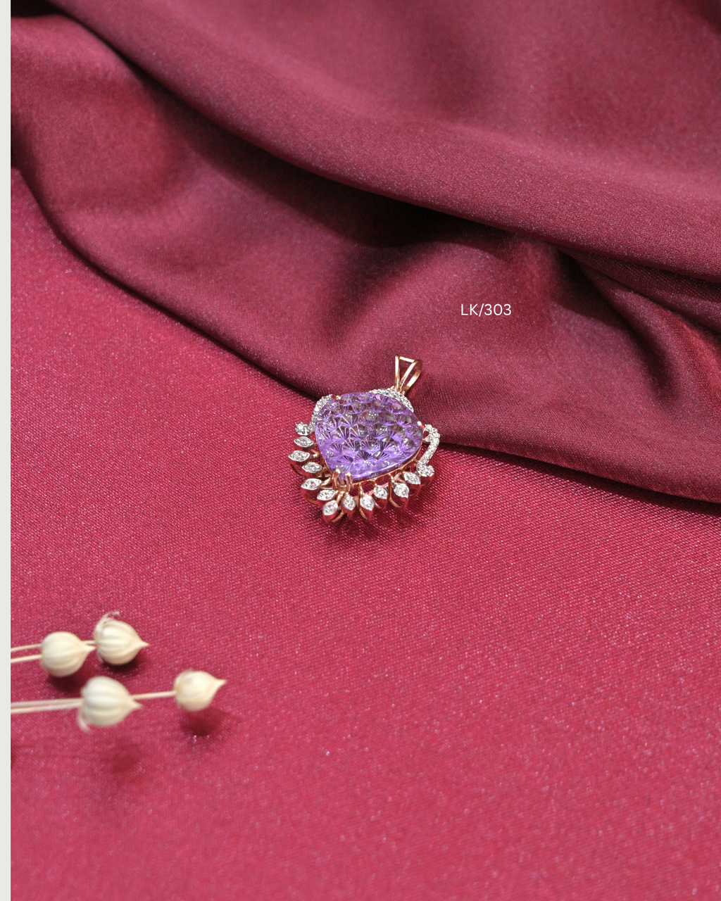 Faceted Heart Tanzanite & CZ Leaf Crown Pendant | SKU: LK/303
