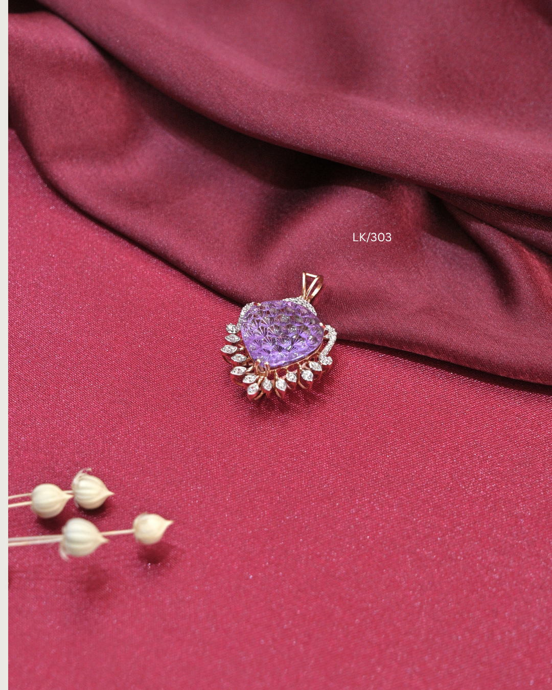 Faceted Heart Tanzanite & CZ Leaf Crown Pendant | SKU: LK/303