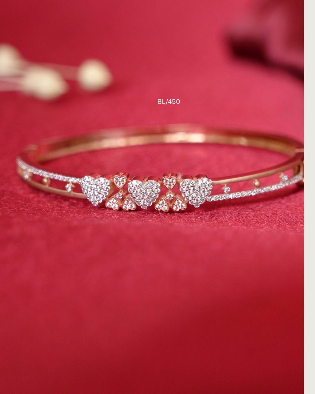 Pave CZ Triple Heart Station Split-Rail Bangle | SKU: BL/450