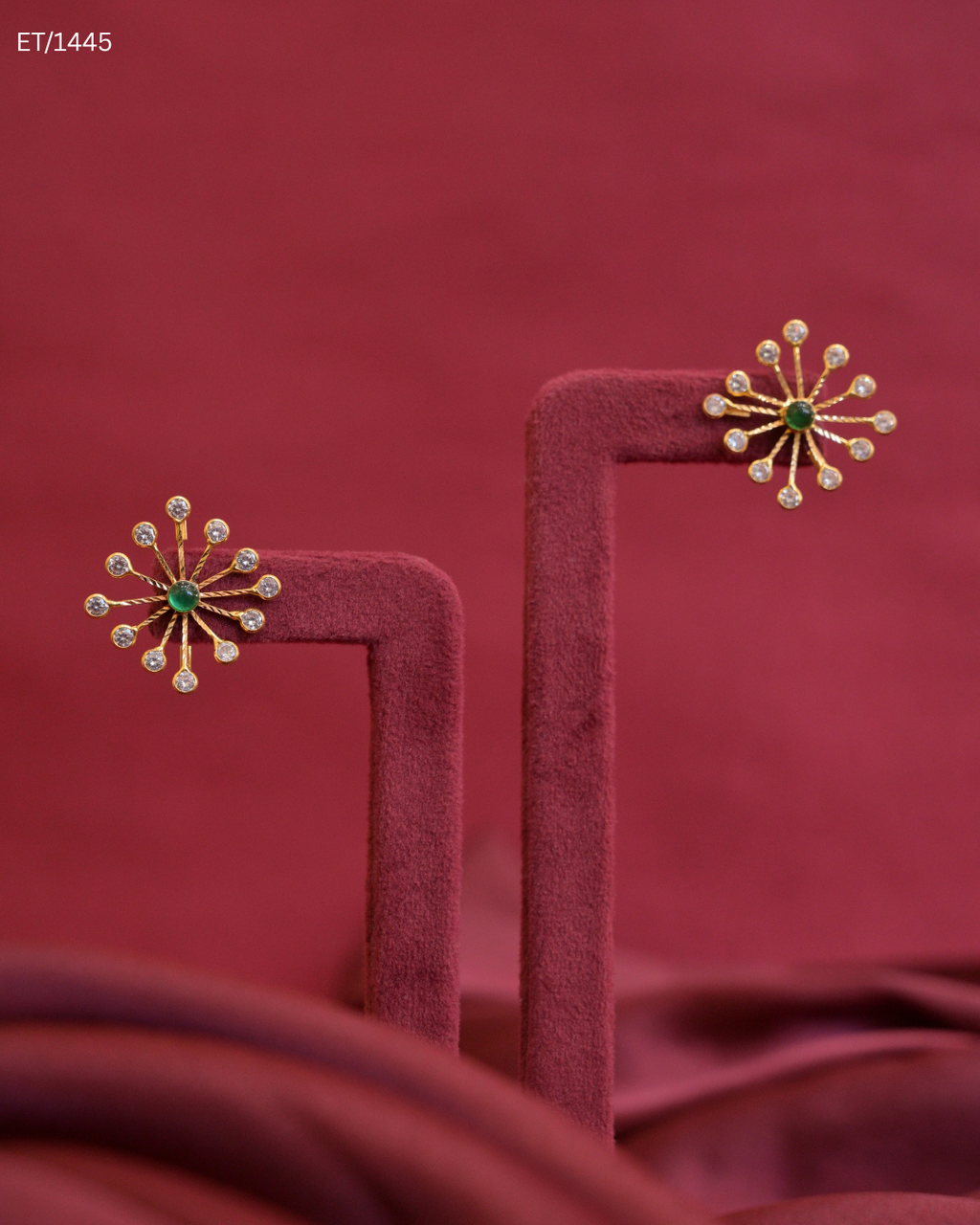 Starburst Green Emerald & CZ Cluster Stud Earrings | SKU: ET/1445