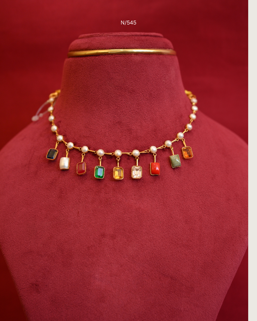 Navaratna-Inspired Multi-Gemstone & Pearl Station Choker Necklace | SKU: N/545