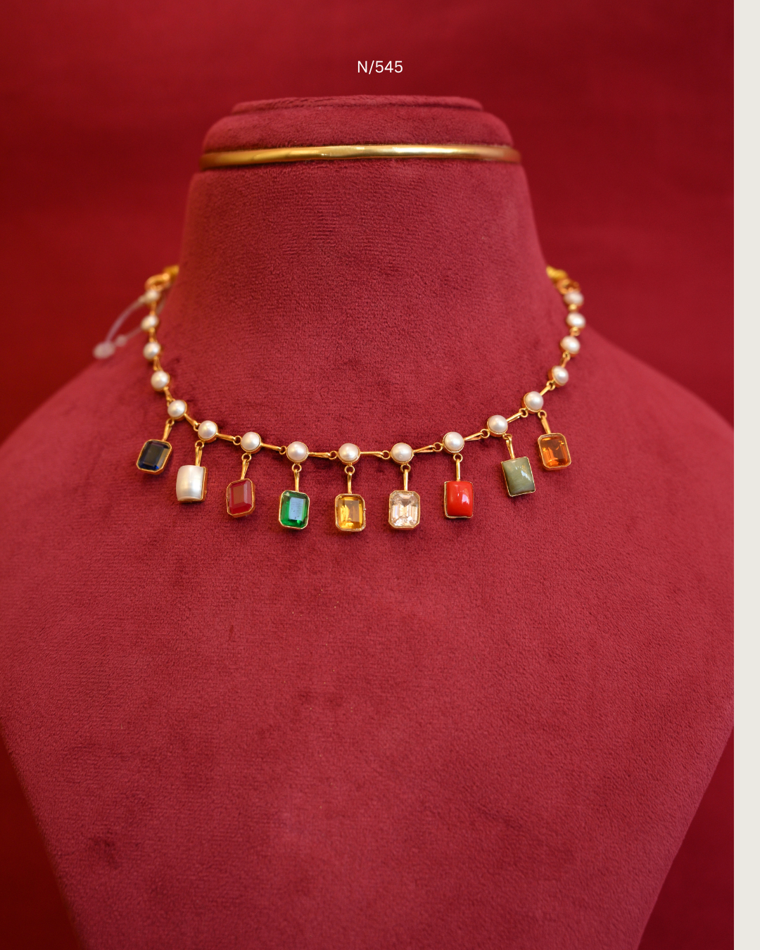 Navaratna-Inspired Multi-Gemstone & Pearl Station Choker Necklace | SKU: N/545